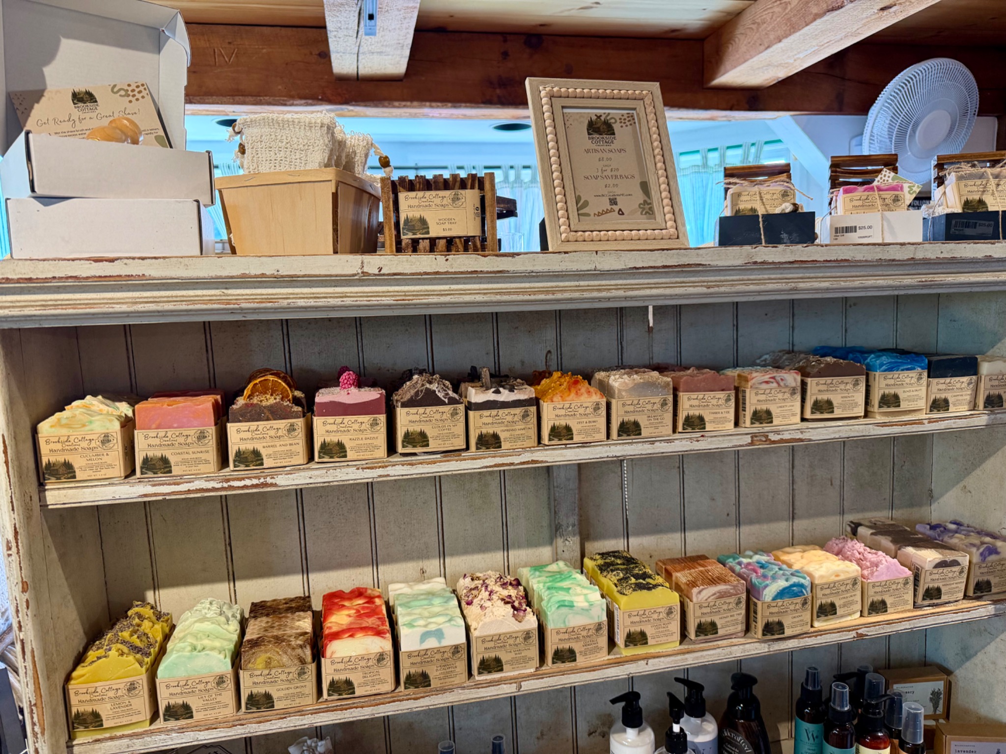 Brookside Cottage soaps on a retail display
