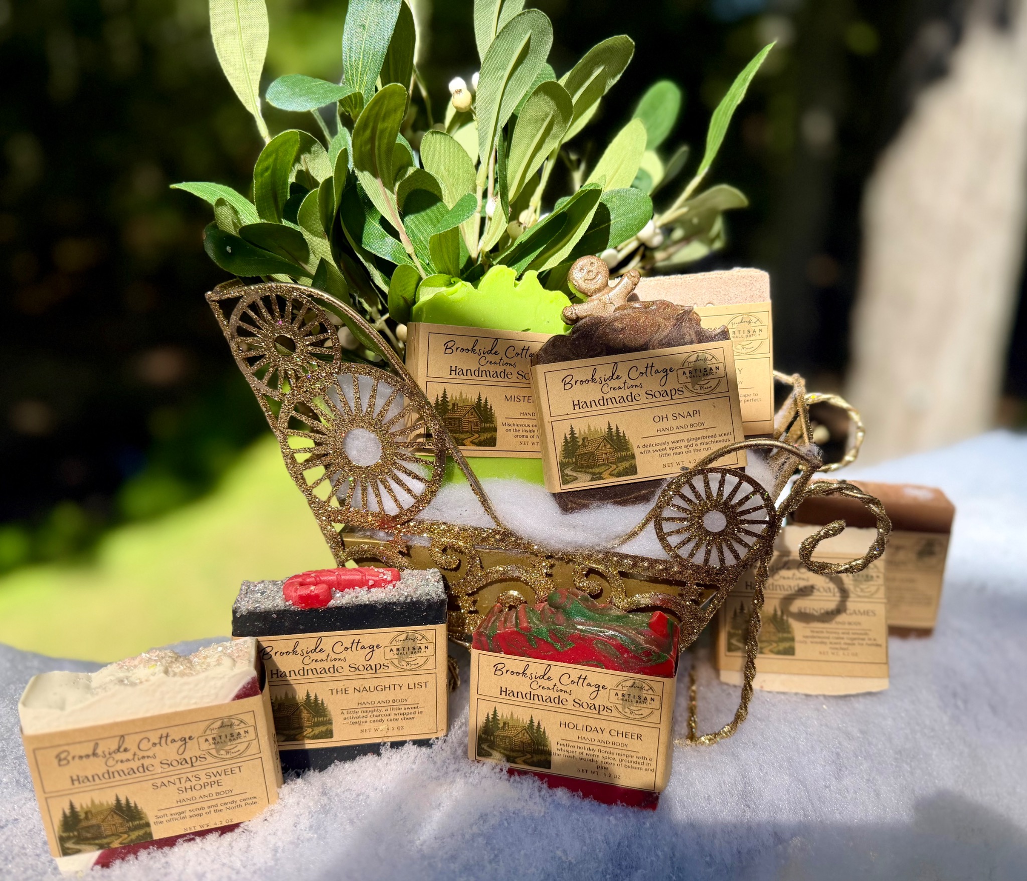 Original holiday soaps with decorative sleigh