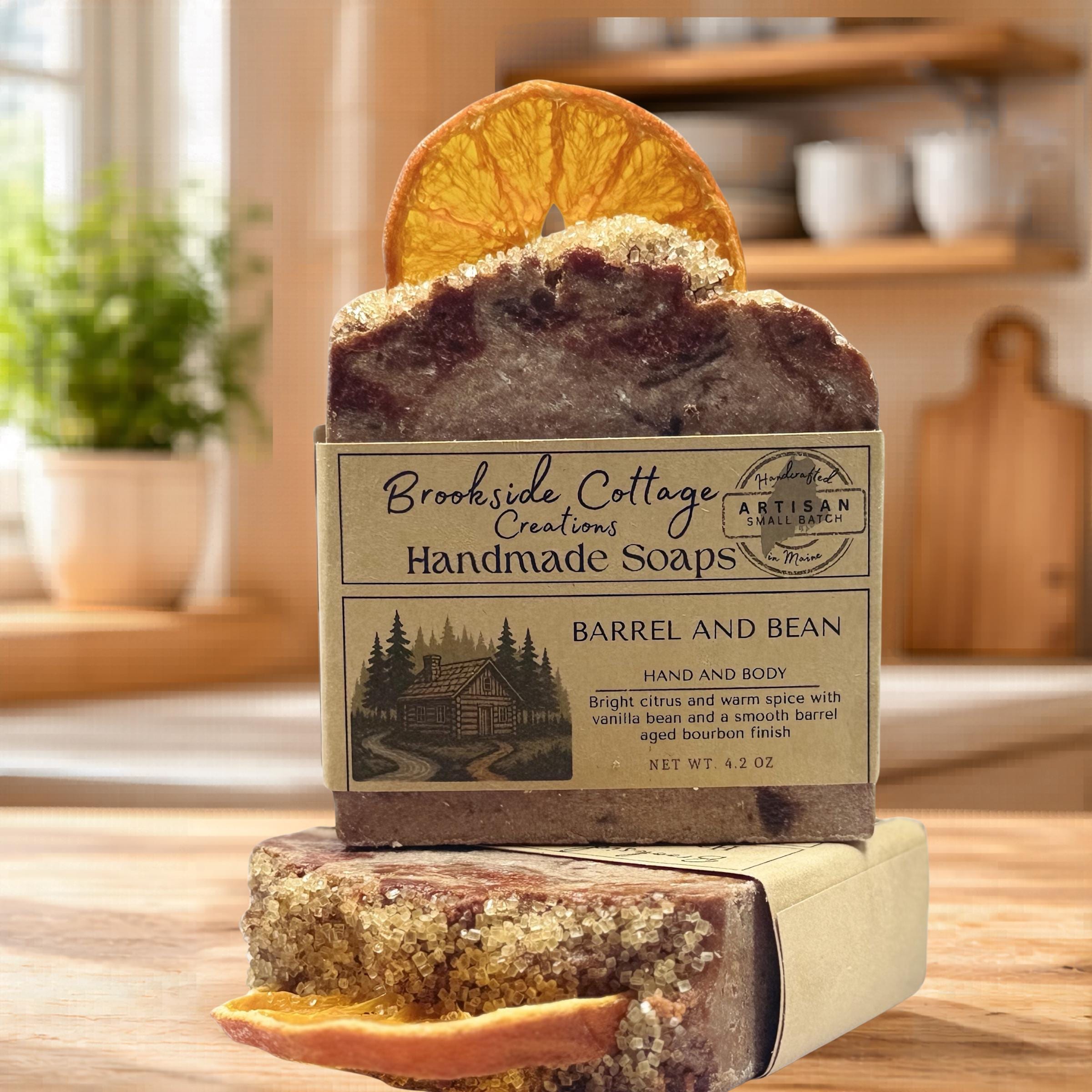 Barrel and Bean - Handmade Bourbon and Vanilla Cold Process soap bar, Made in Maine