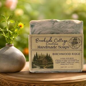 Birchwood Ridge - Handmade White Birch and Leather Cold Process soap bar, Made in Maine