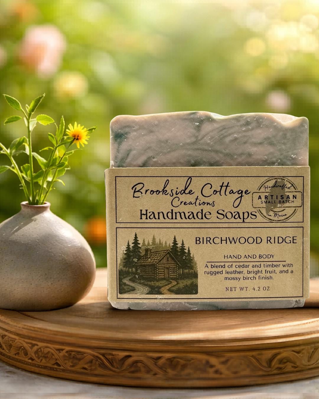 Birchwood Ridge - Handmade White Birch and Leather Cold Process soap bar, Made in Maine