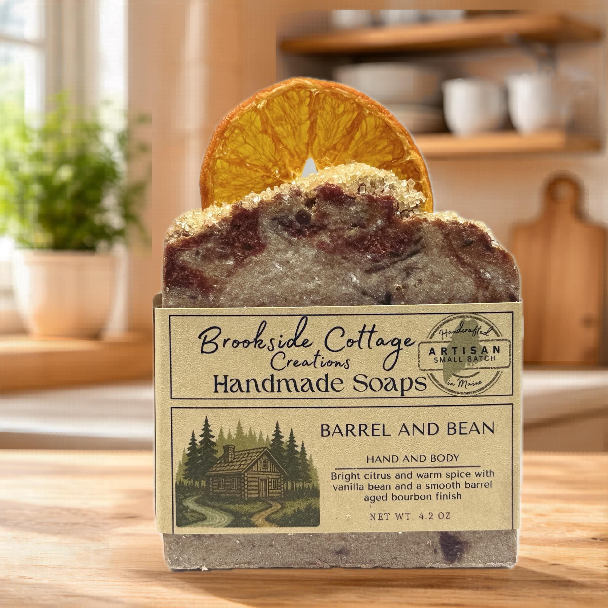 Barrel and Bean - Handmade Bourbon and Vanilla Cold Process soap bar, Made in Maine - Image 2
