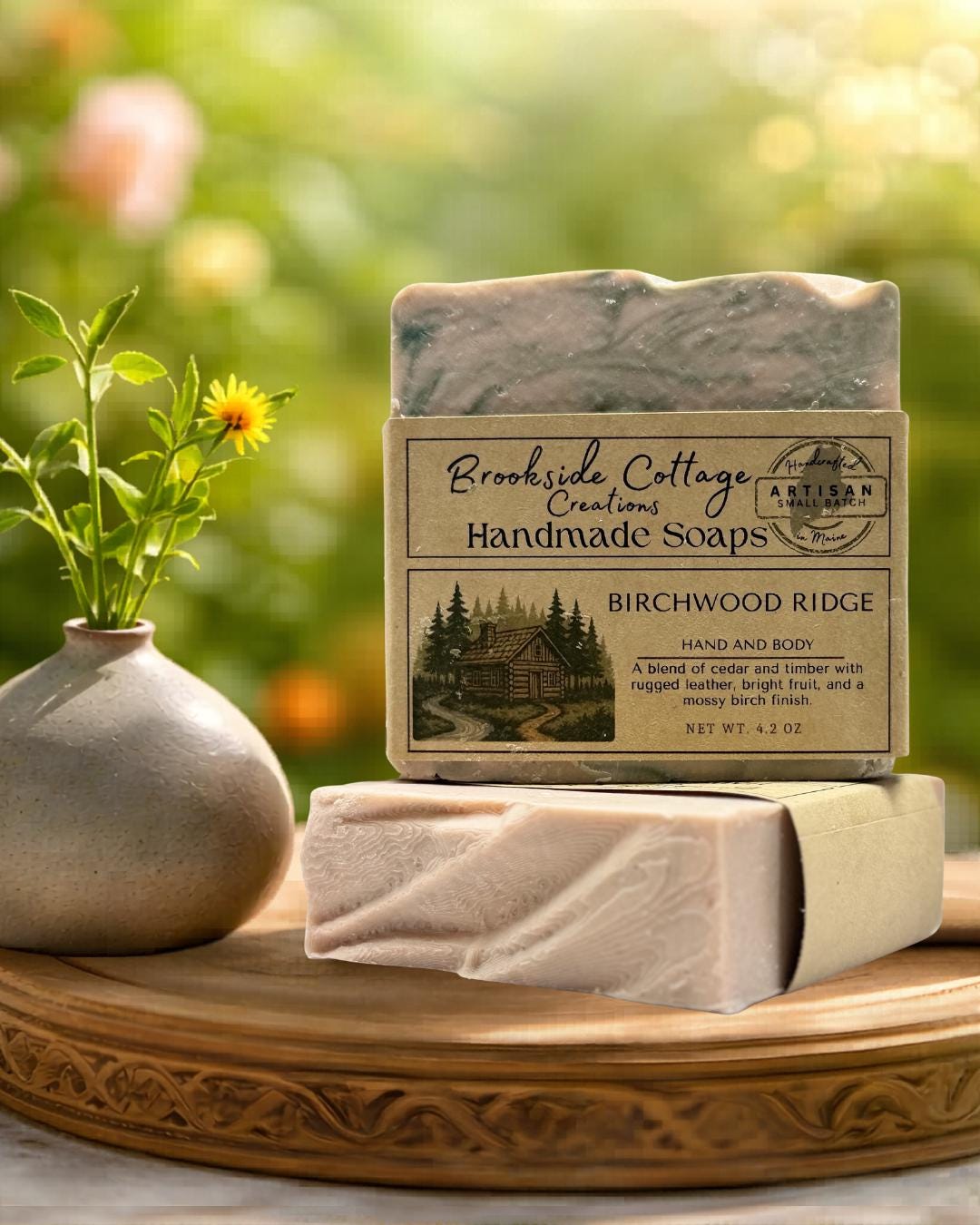 Birchwood Ridge - Handmade White Birch and Leather Cold Process soap bar, Made in Maine - Image 2