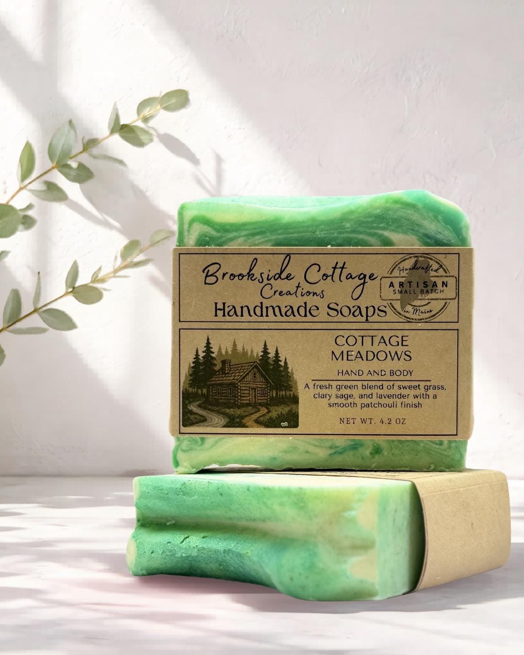 Cottage Meadows - Handmade Sweetgrass Cold Process soap bar, Made in Maine - Image 2