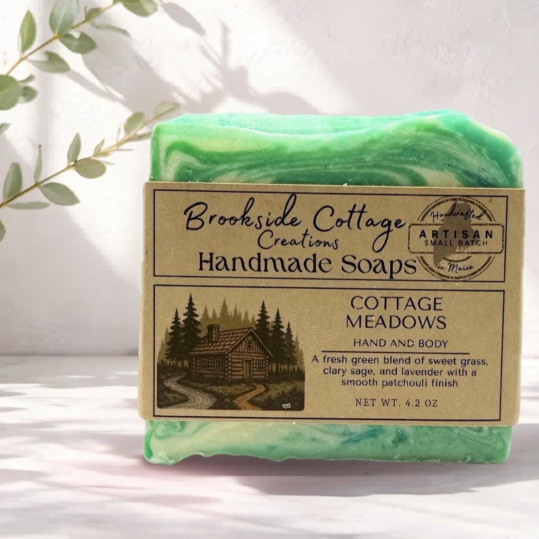 Cottage Meadows - Handmade Sweetgrass Cold Process soap bar, Made in Maine