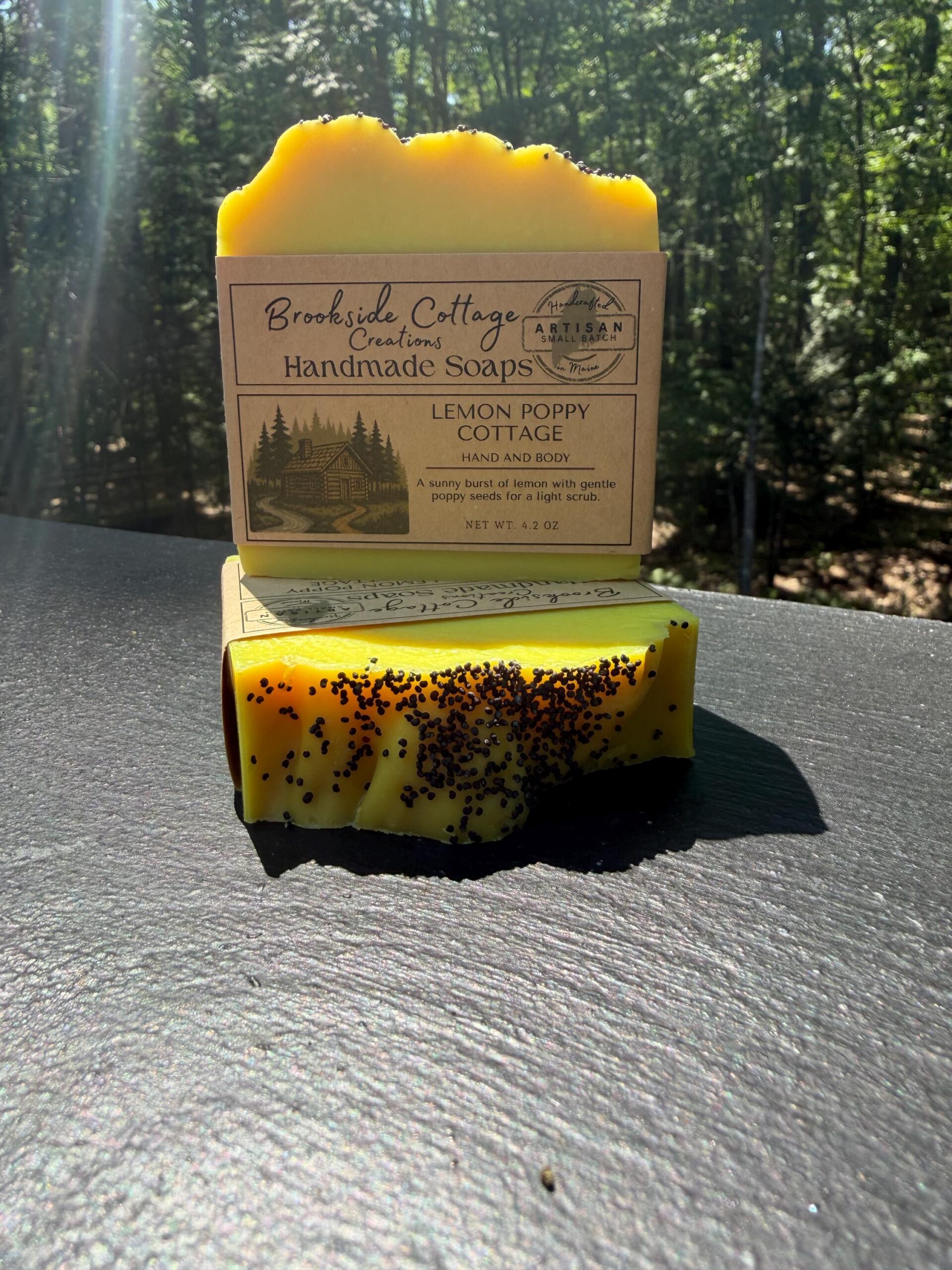 Lemon Poppy Cottage - Handmade Cold Process Artisan Soap Bar , Maine Made
