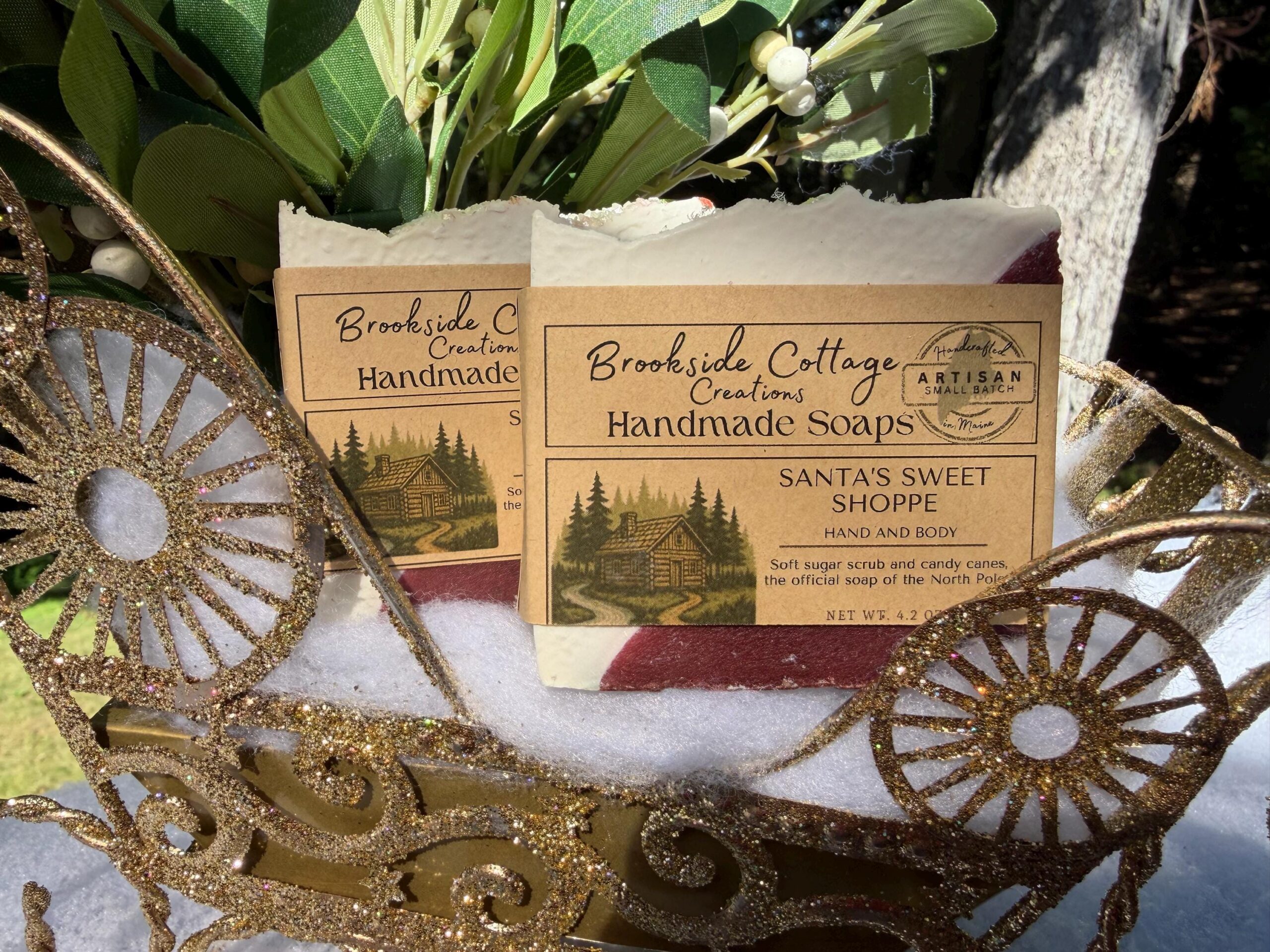 Santa's Sweet Shoppe - Handmade Candy Cane cold process Soap Bar | Artisan Maine made - Image 2
