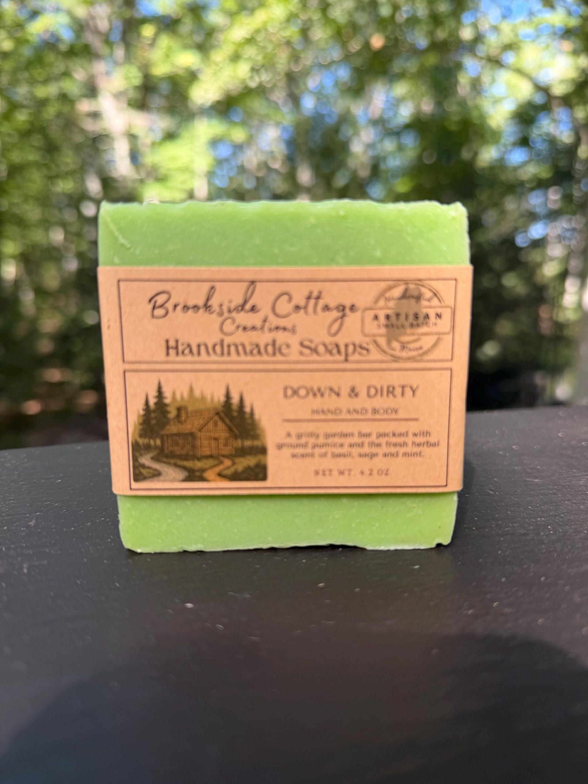 Down and Dirty Garden Scrub - Handmade Basil, Sage and Mint cold process Soap Bar | Artisan Maine made - Image 2