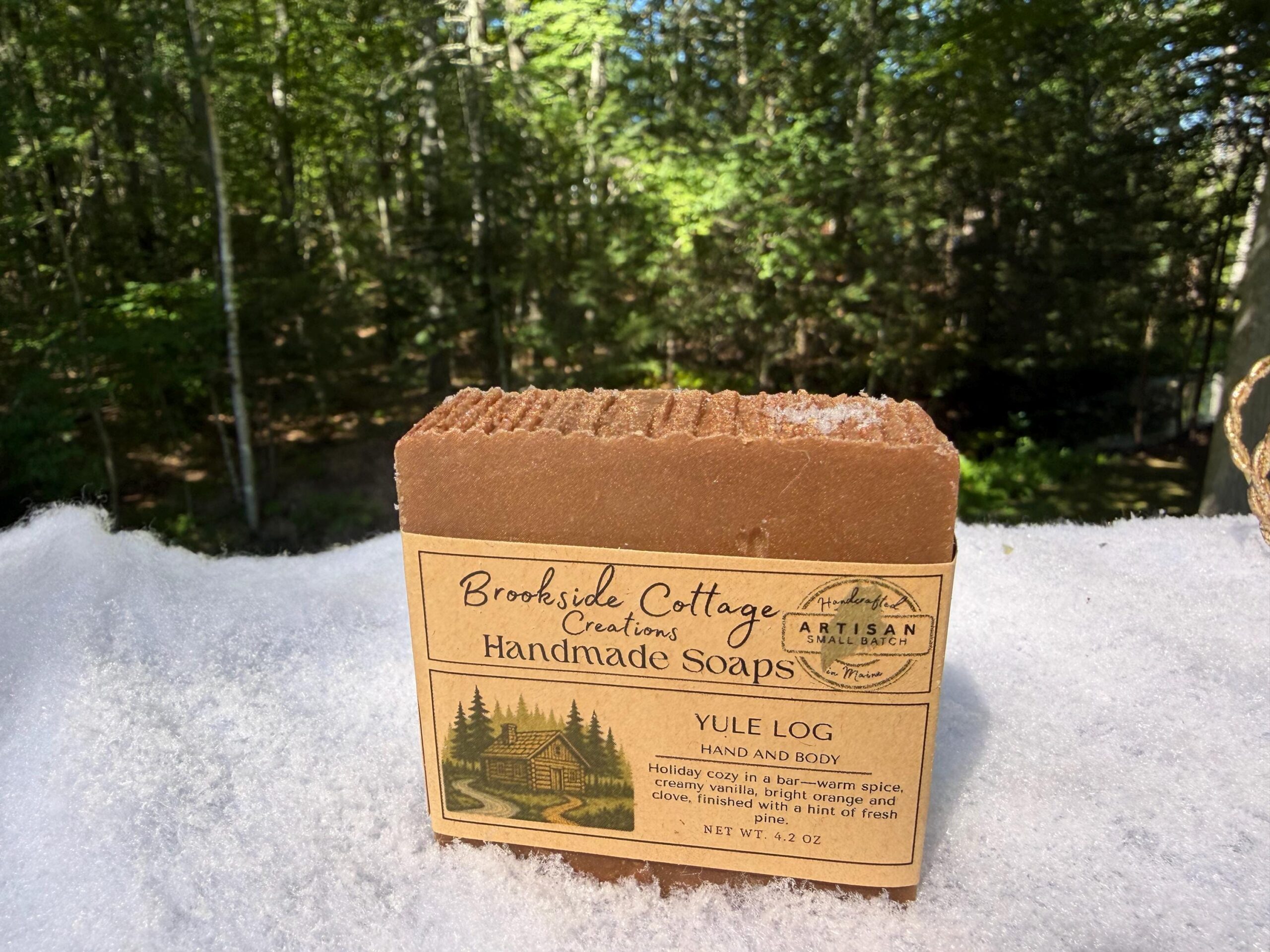 Yule Log - Handmade Pine, Cinnamon, Orange and spice cold process Soap Bar | Artisan Maine made - Image 2
